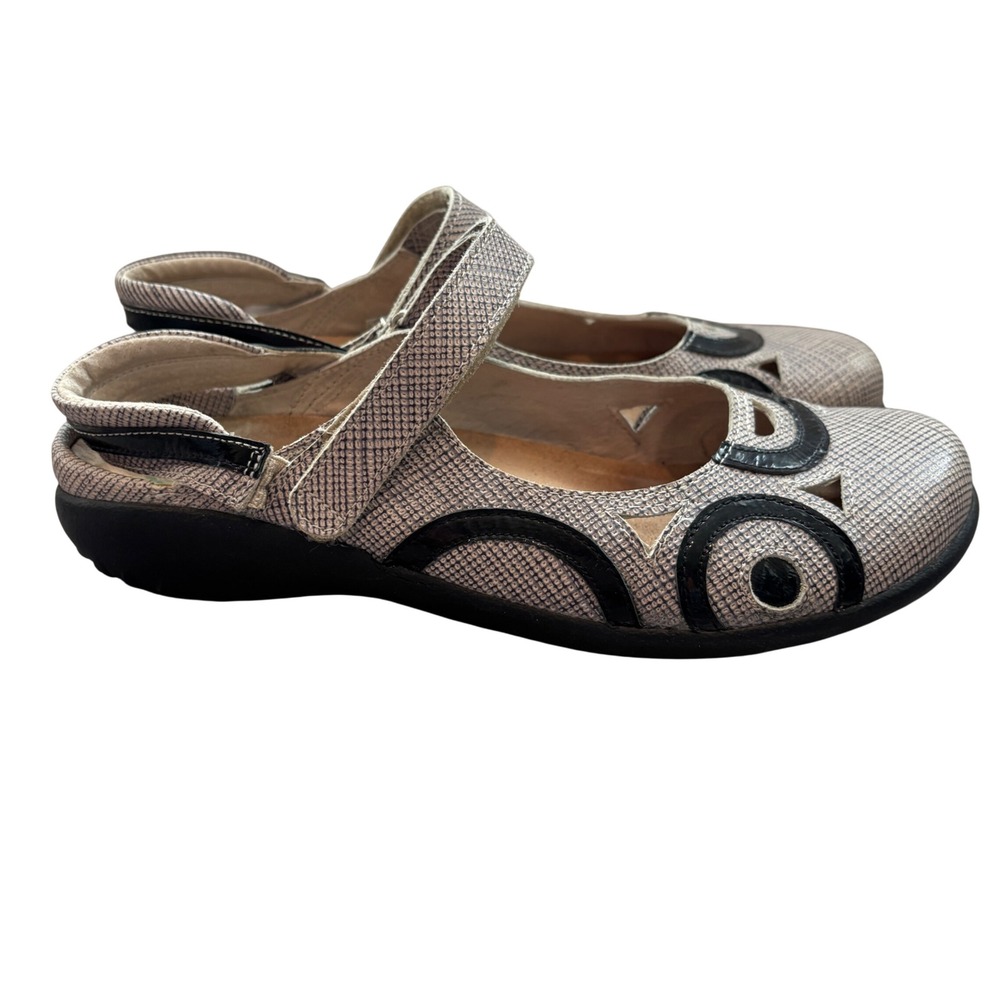 Naot Kirei Mary Jane Flats Size EU 39 Grey Black Leather Geometric Comfort